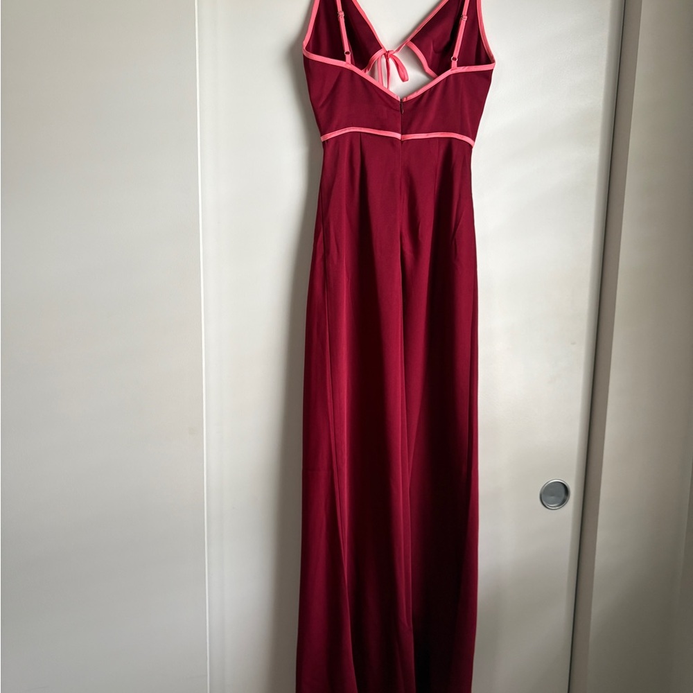 Misha Burgundy Maxi Dress with Pink Trim front cutout - Picture 4 of 4